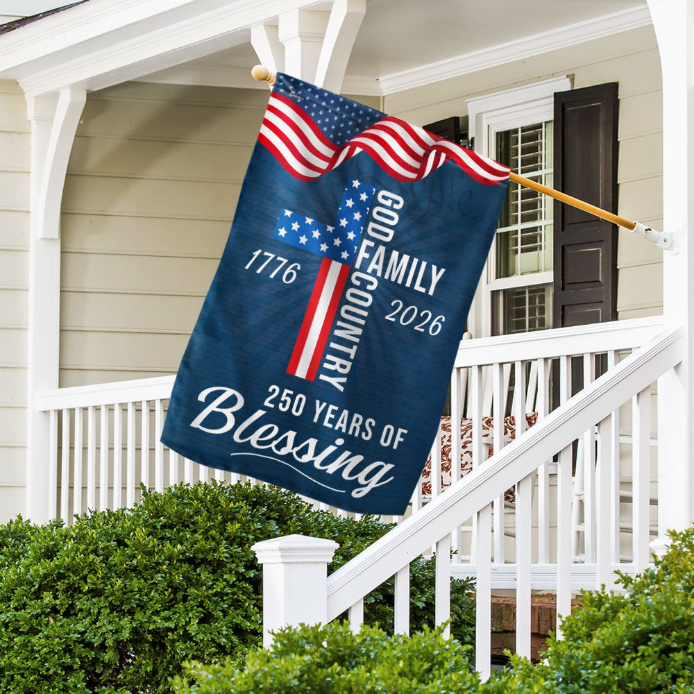 250 Years of Blessing God Patriotic Flag - Double-Sided Canvas, 3 Sizes Available