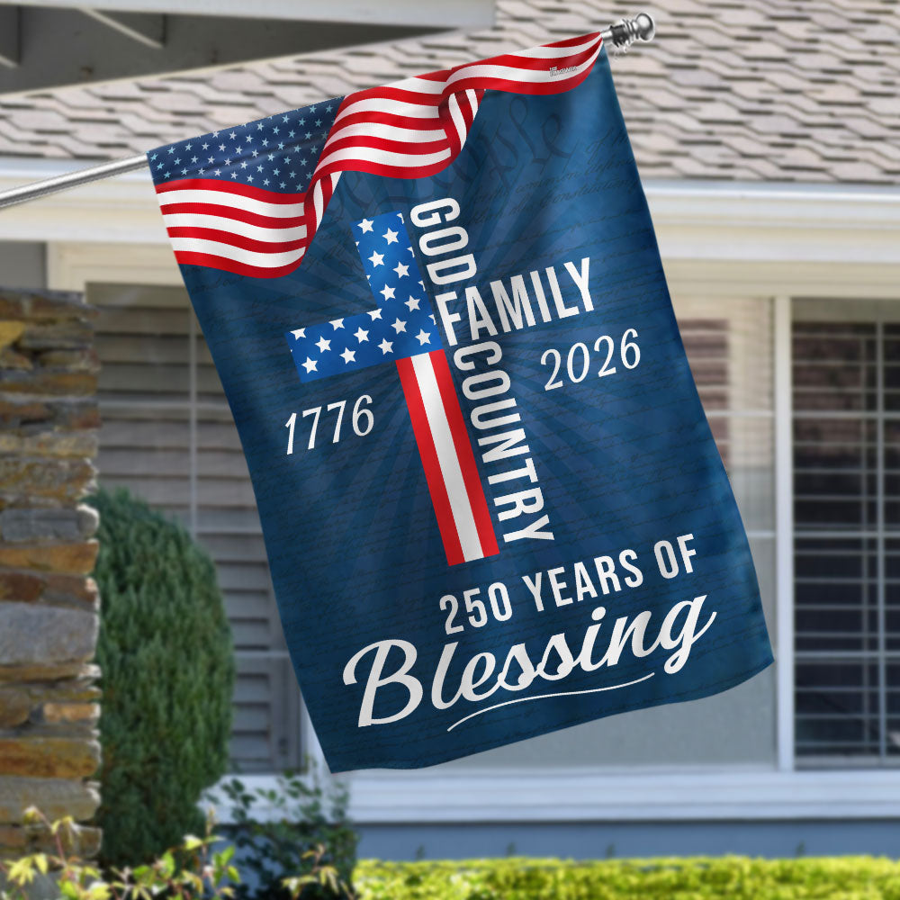 250 Years of Blessing God Patriotic Flag - Double-Sided Canvas, 3 Sizes Available