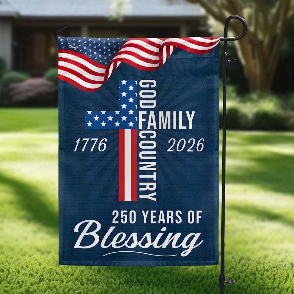250 Years of Blessing God Patriotic Flag - Double-Sided Canvas, 3 Sizes Available