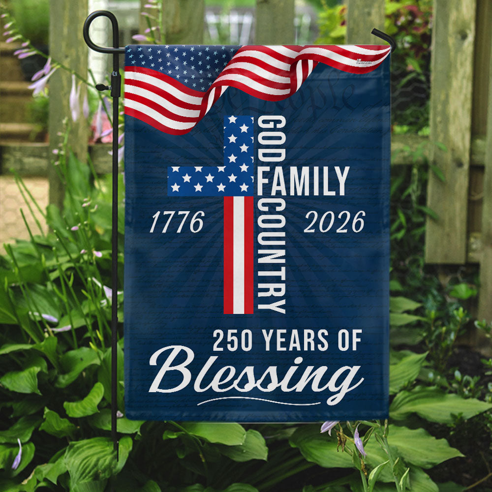 250 Years of Blessing God Patriotic Flag - Double-Sided Canvas, 3 Sizes Available