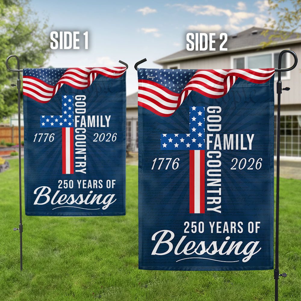 250 Years of Blessing God Patriotic Flag - Double-Sided Canvas, 3 Sizes Available