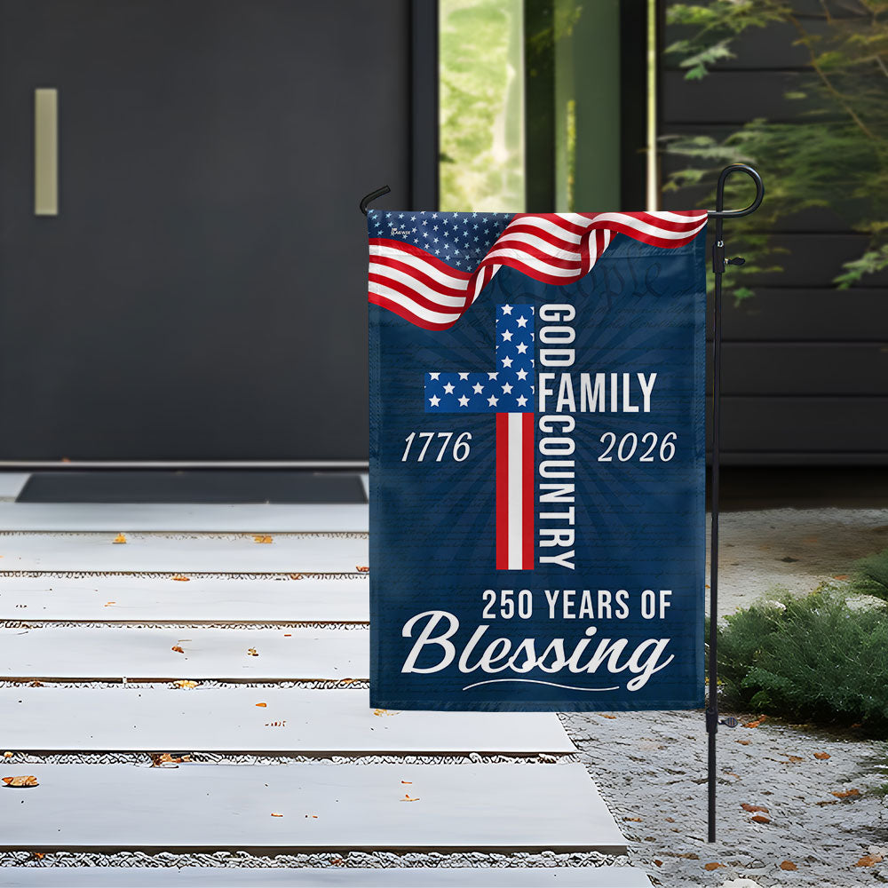250 Years of Blessing God Patriotic Flag - Double-Sided Canvas, 3 Sizes Available