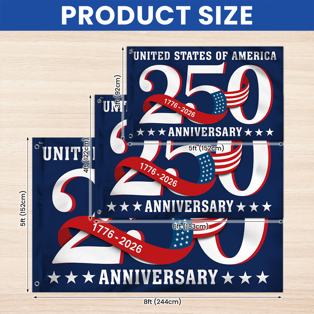 250th Anniversary Patriotic Grommet Flag - Canvas, Double-Sided, 3 Sizes
