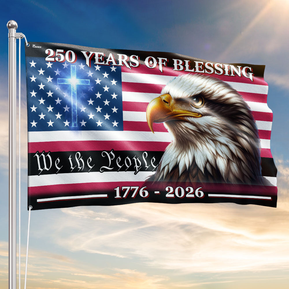 250th Anniversary Eagle Cross Grommet Flag - Canvas, Double-Sided, 3 Sizes
