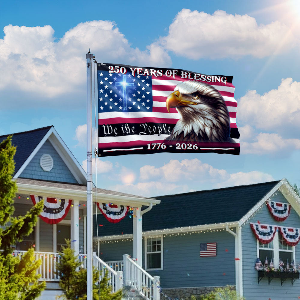 250th Anniversary Eagle Cross Grommet Flag - Canvas, Double-Sided, 3 Sizes
