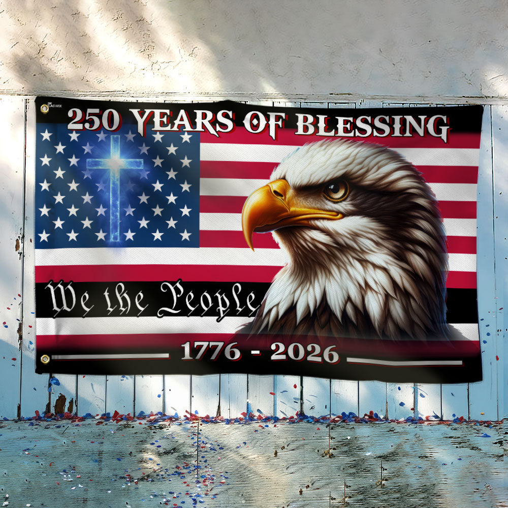 250th Anniversary Eagle Cross Grommet Flag - Canvas, Double-Sided, 3 Sizes