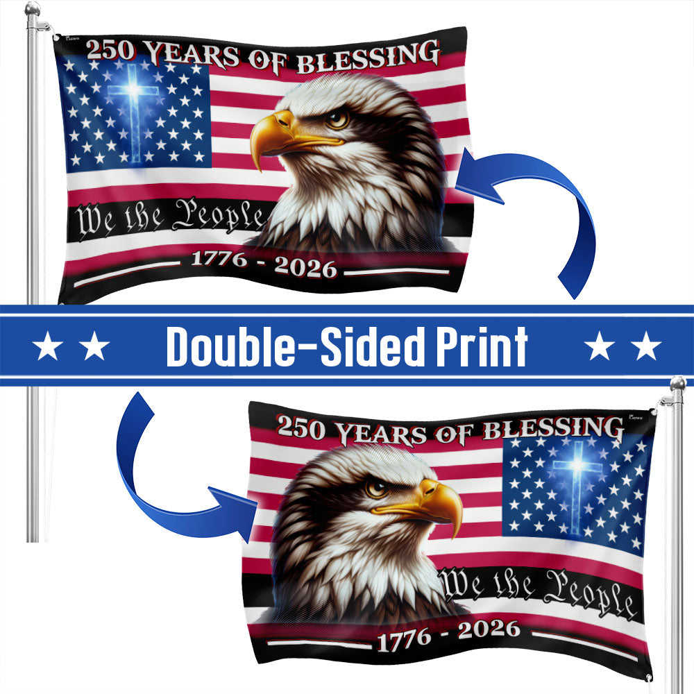 250th Anniversary Eagle Cross Grommet Flag - Canvas, Double-Sided, 3 Sizes