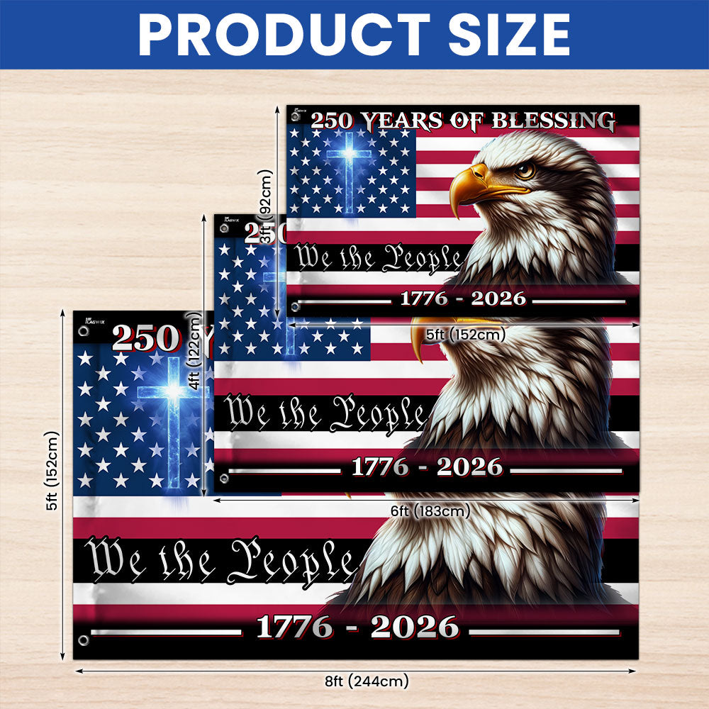 250th Anniversary Eagle Cross Grommet Flag - Canvas, Double-Sided, 3 Sizes