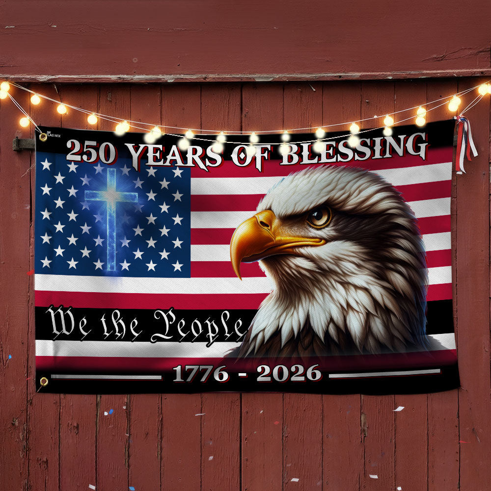 250th Anniversary Eagle Cross Grommet Flag - Canvas, Double-Sided, 3 Sizes