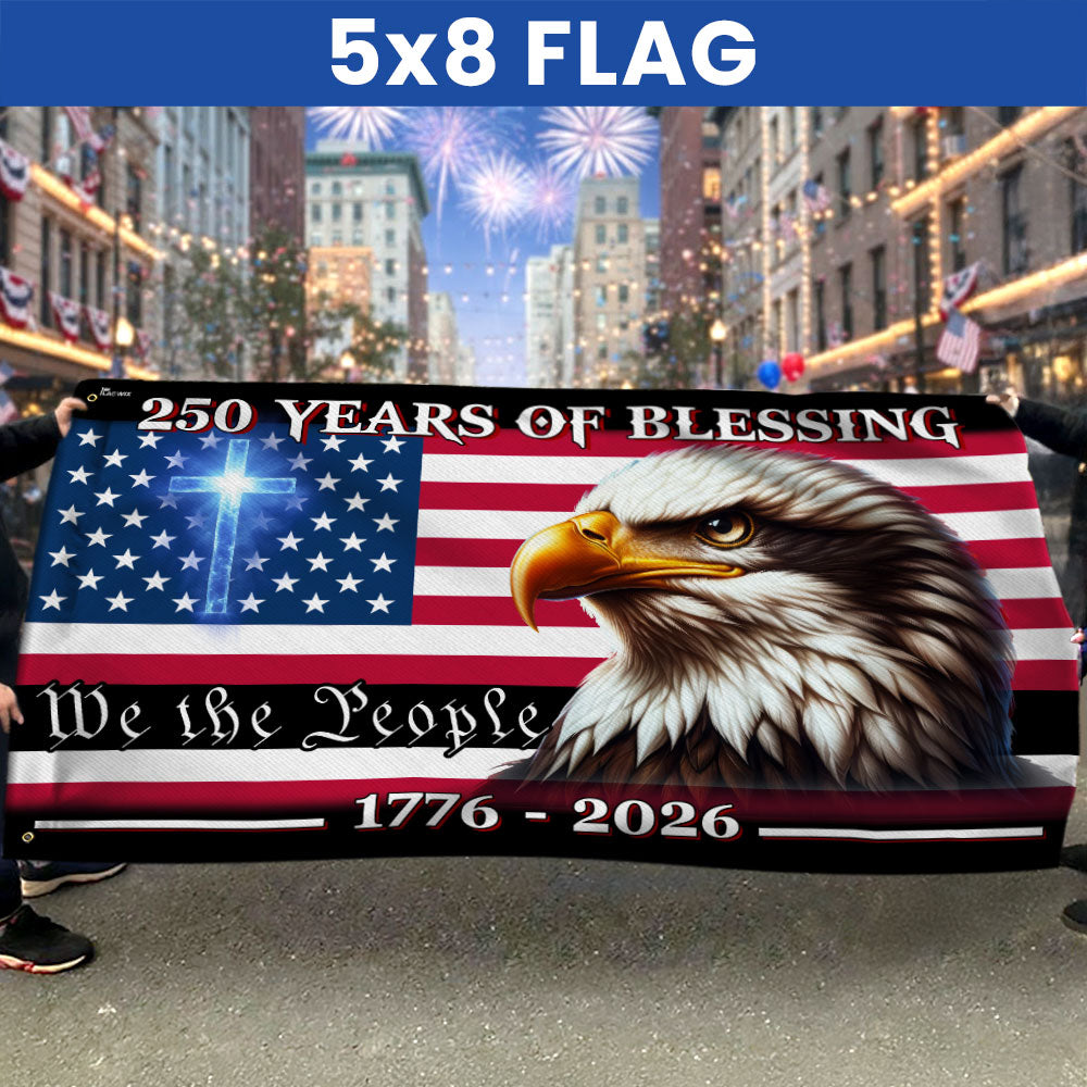 250th Anniversary Eagle Cross Grommet Flag - Canvas, Double-Sided, 3 Sizes
