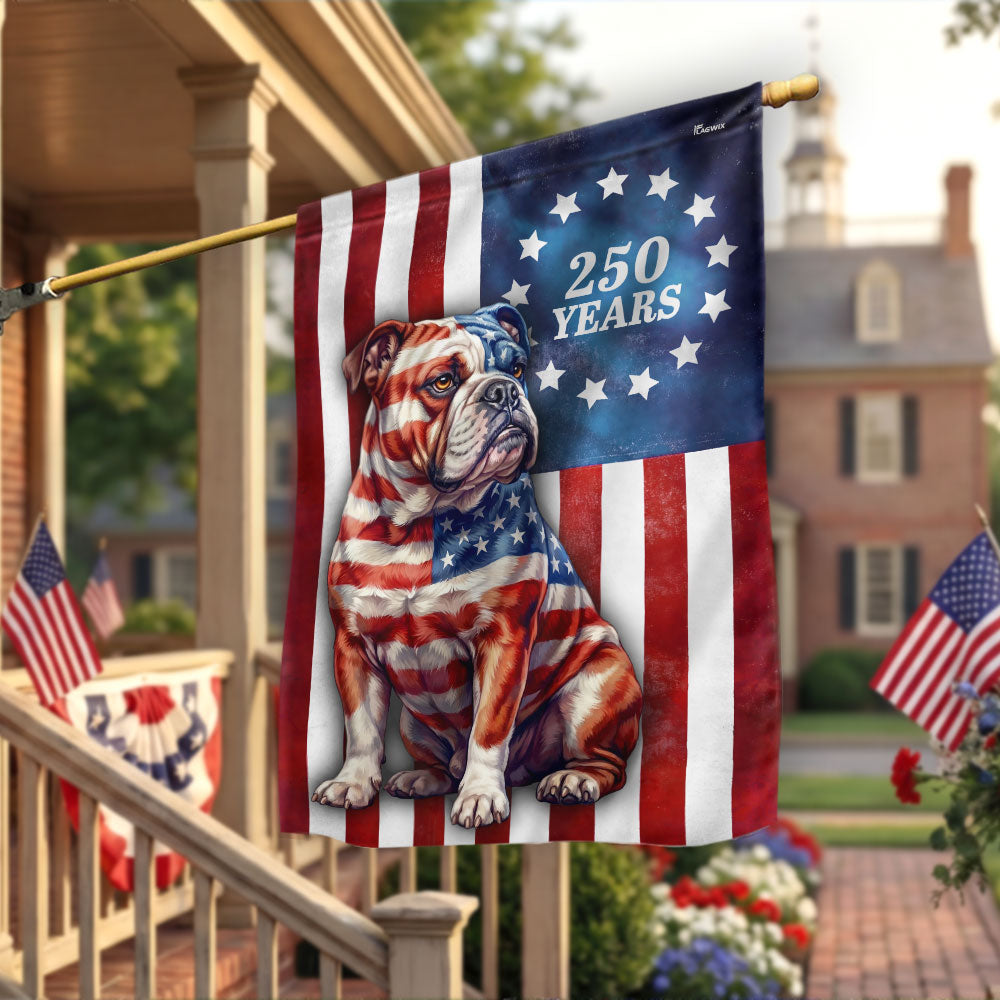 Betsy Ross Bulldog Patriotic Garden Flag 250th Anniversary