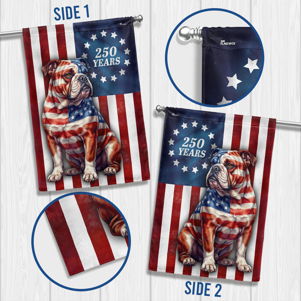 Betsy Ross Bulldog Patriotic Garden Flag 250th Anniversary
