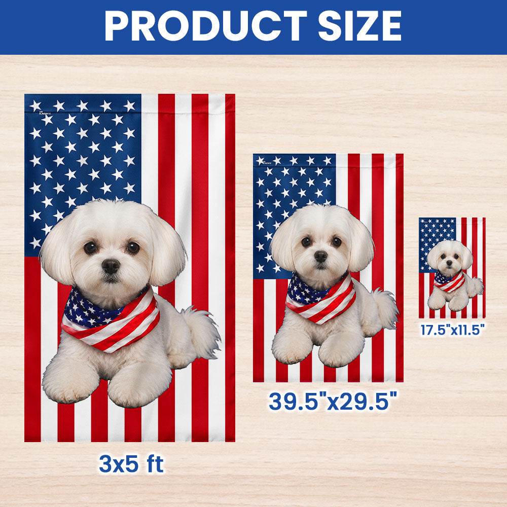 White Maltese Dog American Garden Flag, Double-Sided Patriotic Decor