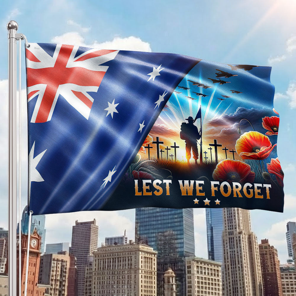 Lest We Forget Australia Flag for Anzac Day - Double-Sided Canvas with Grommets