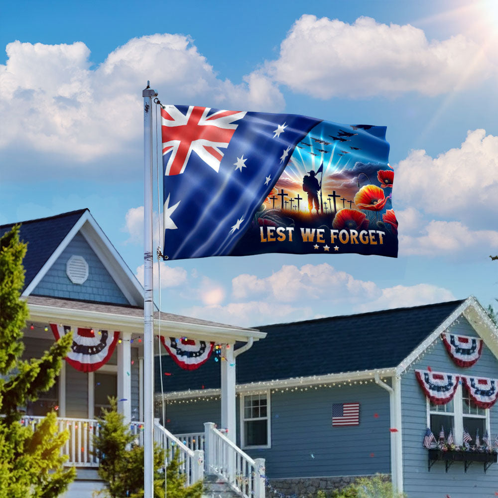 Lest We Forget Australia Flag for Anzac Day - Double-Sided Canvas with Grommets