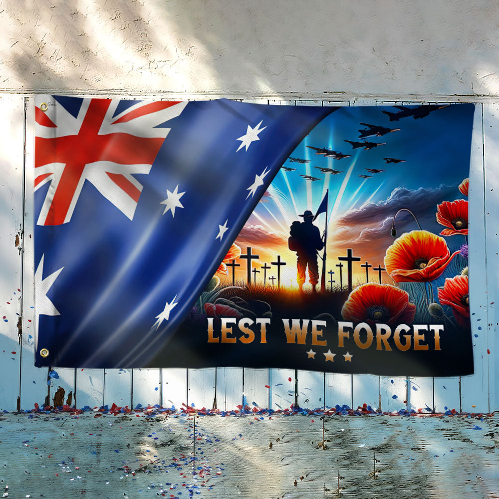 Lest We Forget Australia Flag for Anzac Day - Double-Sided Canvas with Grommets