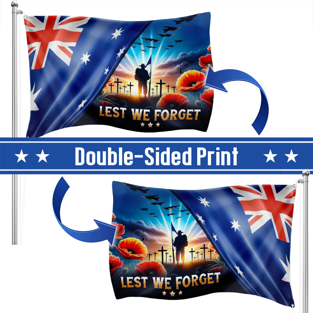 Lest We Forget Australia Flag for Anzac Day - Double-Sided Canvas with Grommets