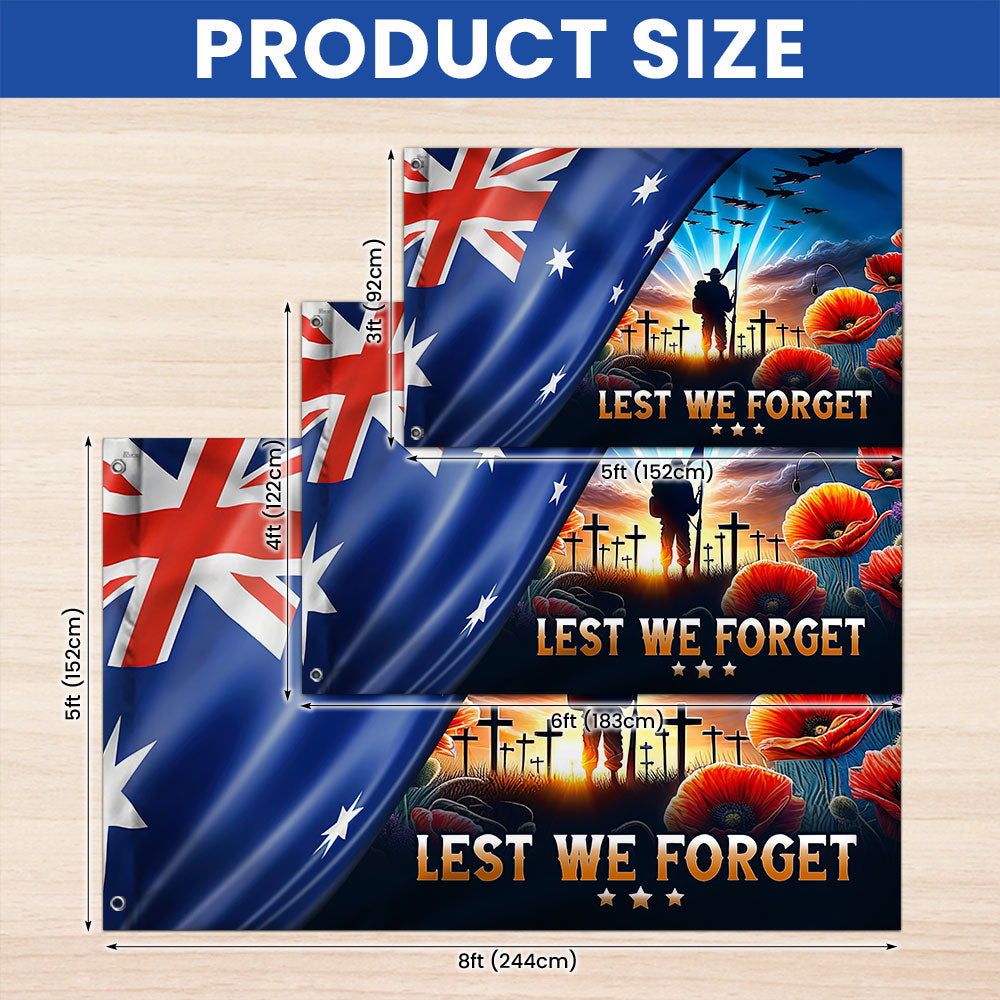Lest We Forget Australia Flag for Anzac Day - Double-Sided Canvas with Grommets