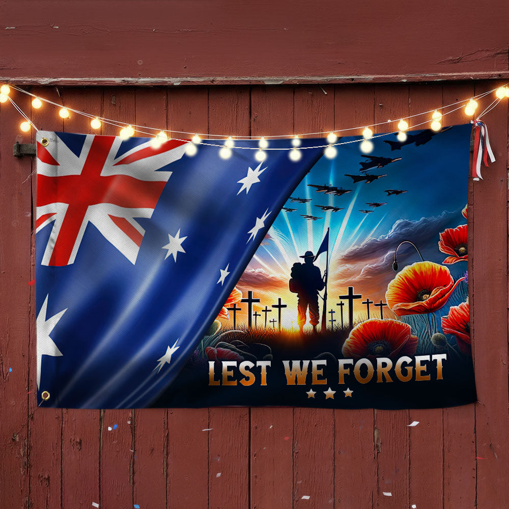 Lest We Forget Australia Flag for Anzac Day - Double-Sided Canvas with Grommets