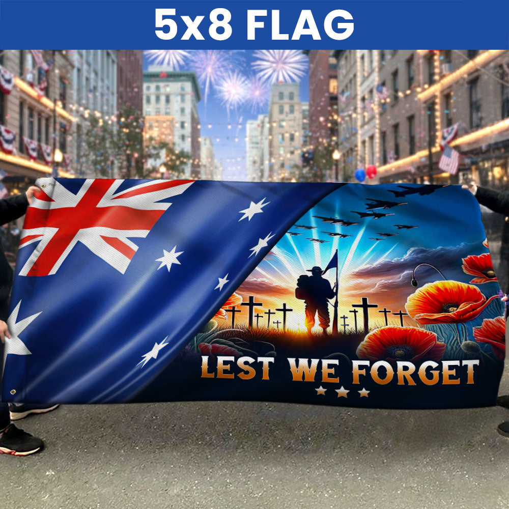 Lest We Forget Australia Flag for Anzac Day - Double-Sided Canvas with Grommets