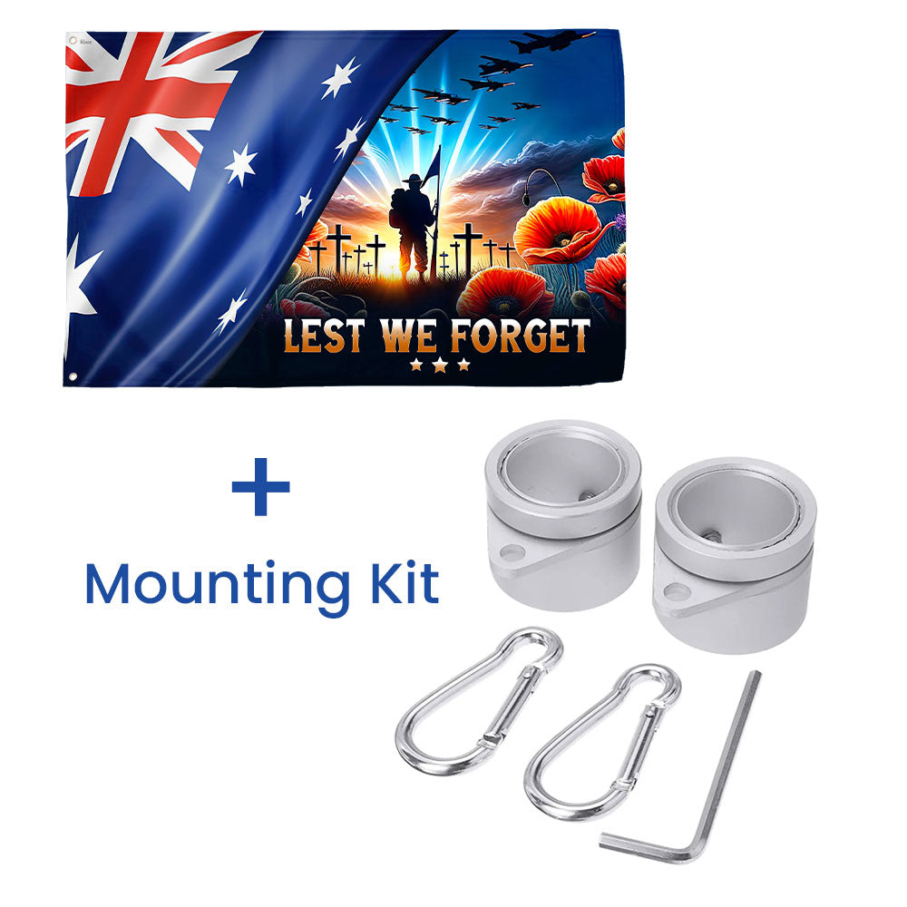 Lest We Forget Australia Flag for Anzac Day - Double-Sided Canvas with Grommets