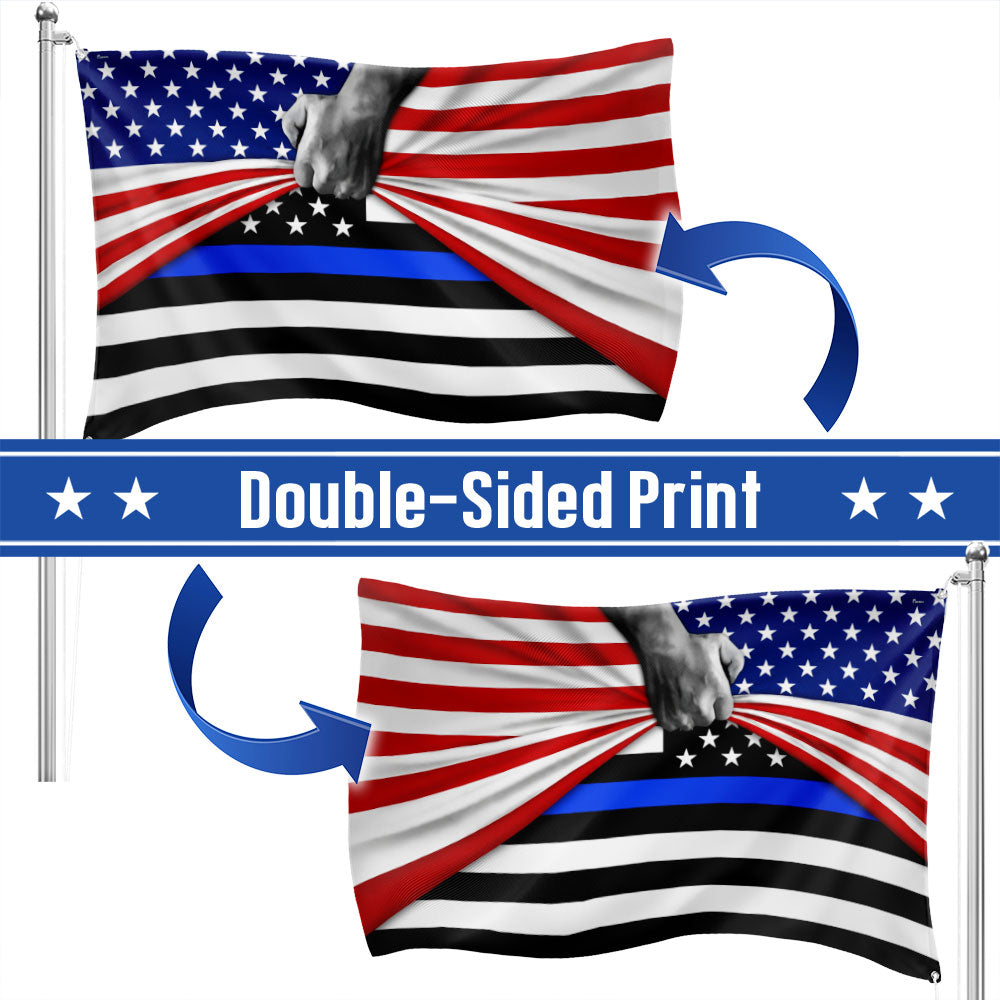 Thin Blue Line American Flag - Double-Sided Canvas, Custom Printed, 3 Sizes