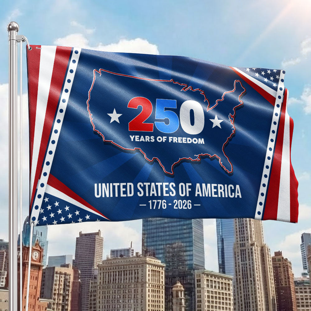 250 Years of Freedom Grommet Flag - USA Semiquincentennial Canvas, Double-Sided, 3 Sizes