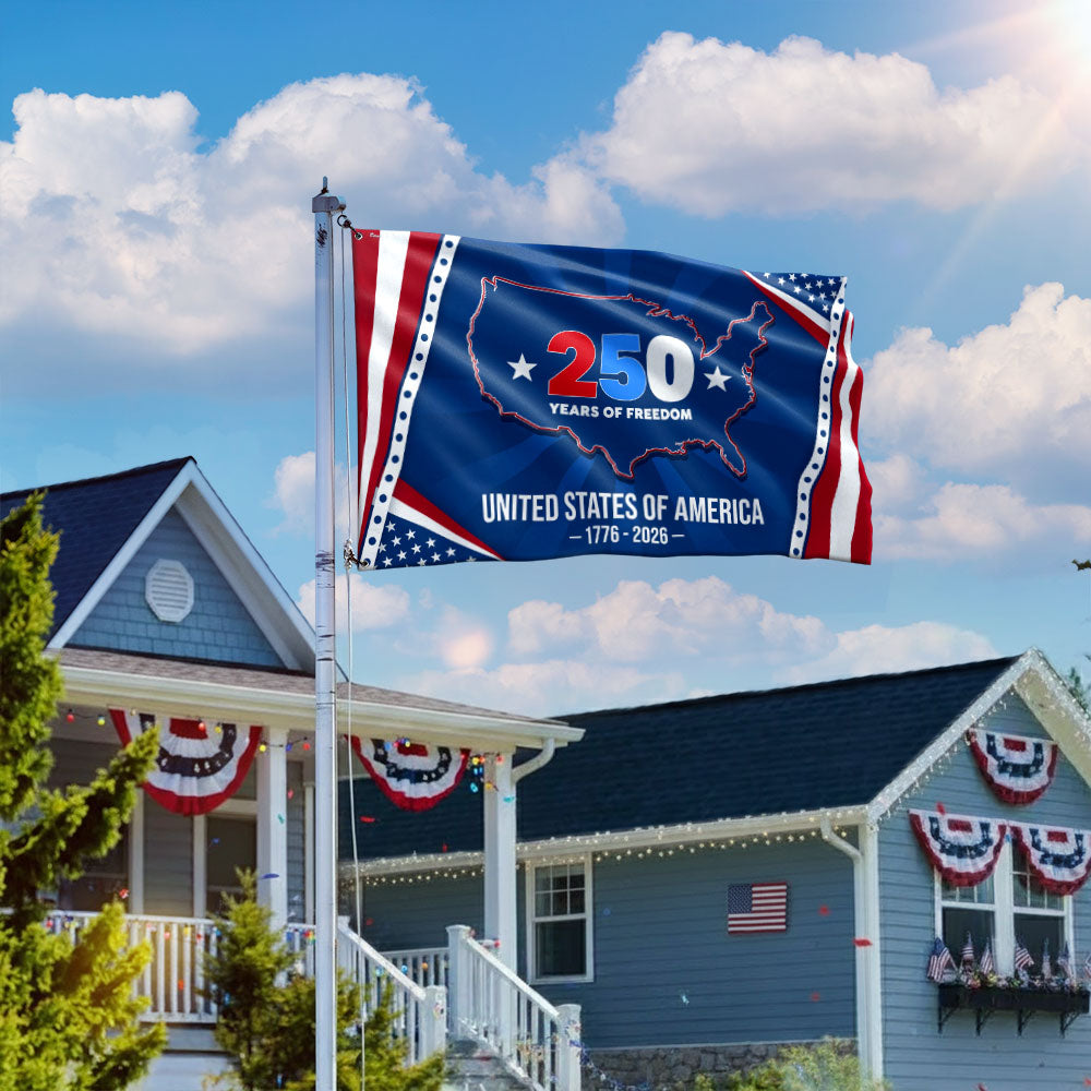 250 Years of Freedom Grommet Flag - USA Semiquincentennial Canvas, Double-Sided, 3 Sizes