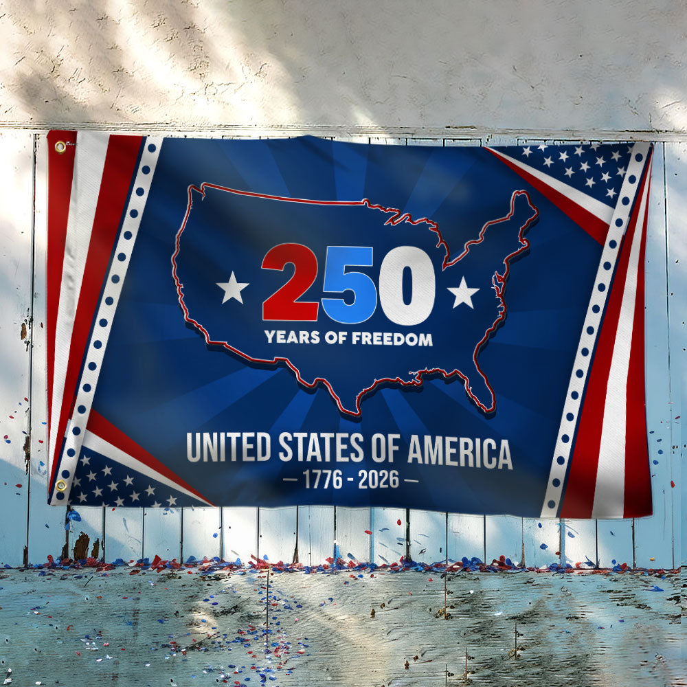 250 Years of Freedom Grommet Flag - USA Semiquincentennial Canvas, Double-Sided, 3 Sizes