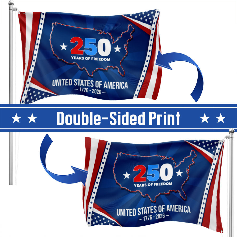 250 Years of Freedom Grommet Flag - USA Semiquincentennial Canvas, Double-Sided, 3 Sizes