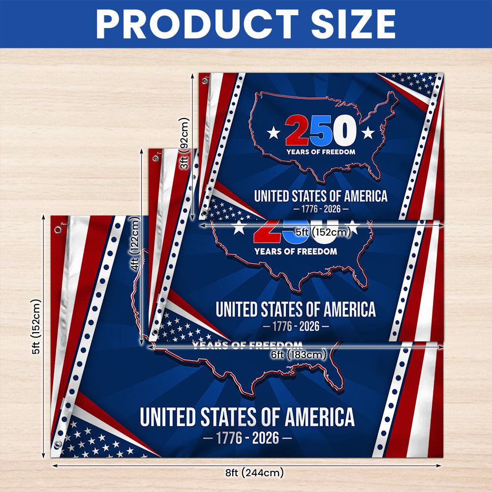 250 Years of Freedom Grommet Flag - USA Semiquincentennial Canvas, Double-Sided, 3 Sizes