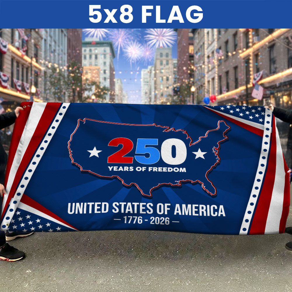 250 Years of Freedom Grommet Flag - USA Semiquincentennial Canvas, Double-Sided, 3 Sizes