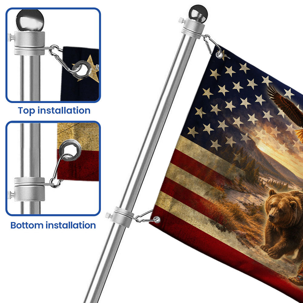 Patriotic Native American Veteran Flag with Grizzly Bear - Double-Sided Canvas, Custom Printed