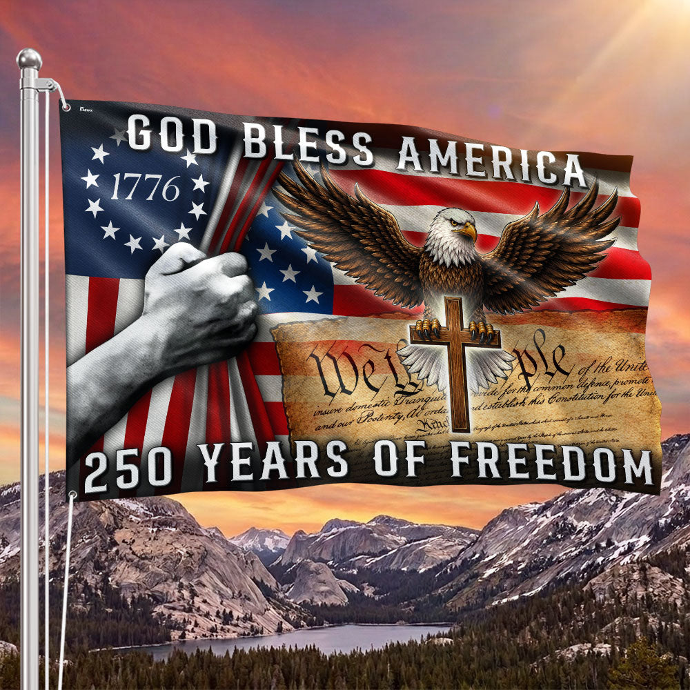 250 Years of Freedom Christian Grommet Flag - God Bless America 1776 2026, Double-Sided Canvas, 3 Sizes