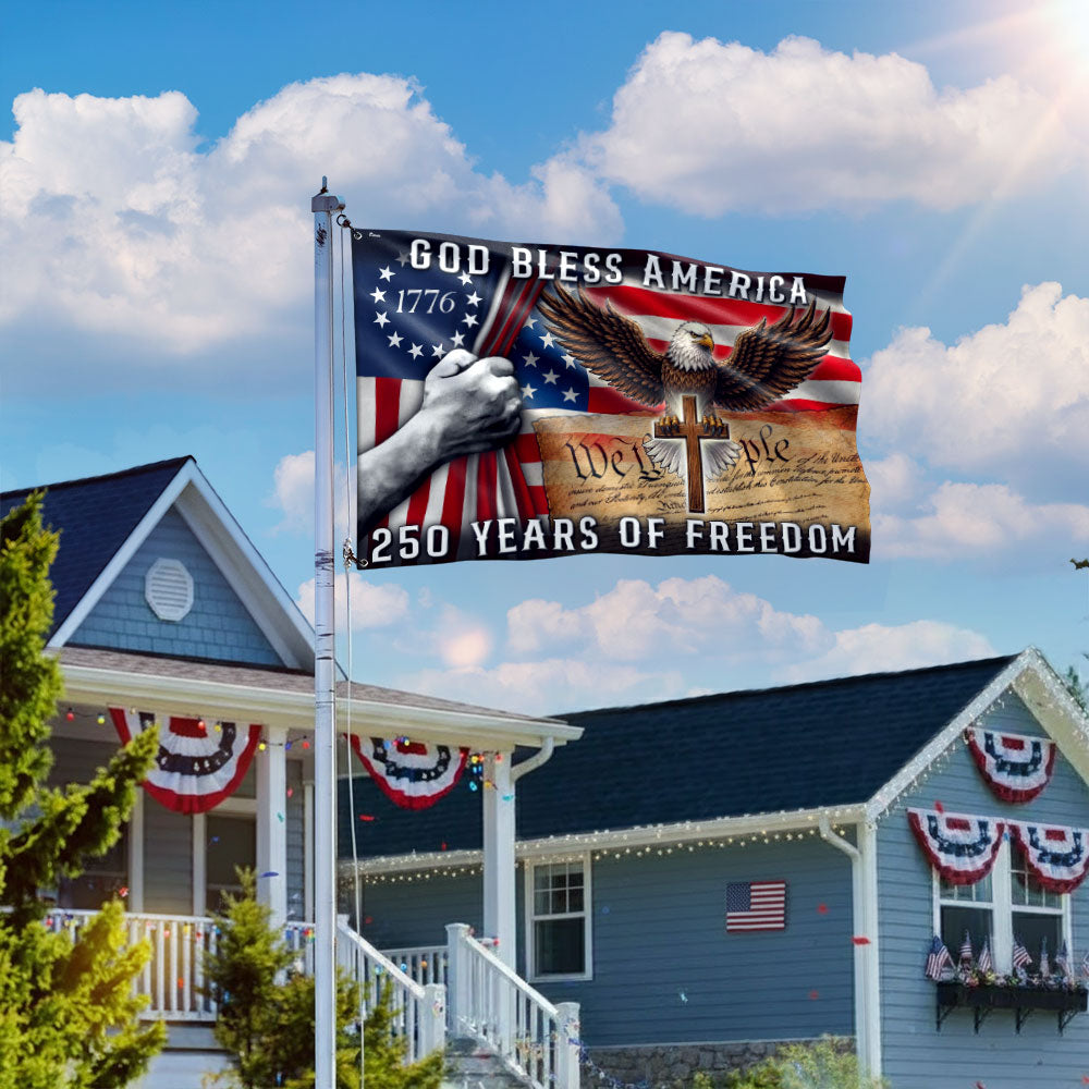 250 Years of Freedom Christian Grommet Flag - God Bless America 1776 2026, Double-Sided Canvas, 3 Sizes