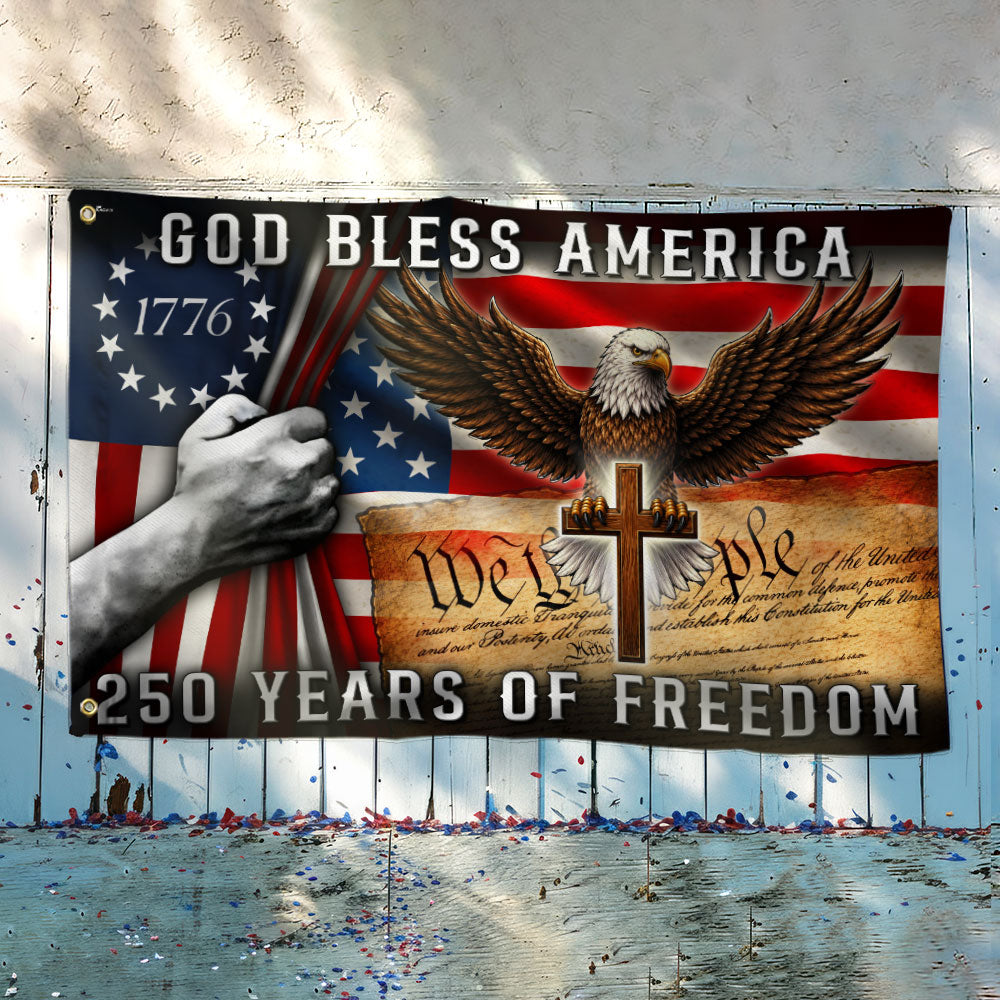 250 Years of Freedom Christian Grommet Flag - God Bless America 1776 2026, Double-Sided Canvas, 3 Sizes