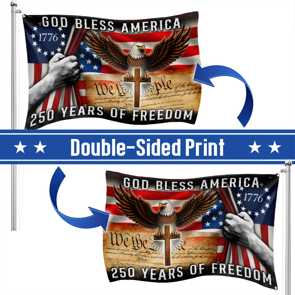 250 Years of Freedom Christian Grommet Flag - God Bless America 1776 2026, Double-Sided Canvas, 3 Sizes