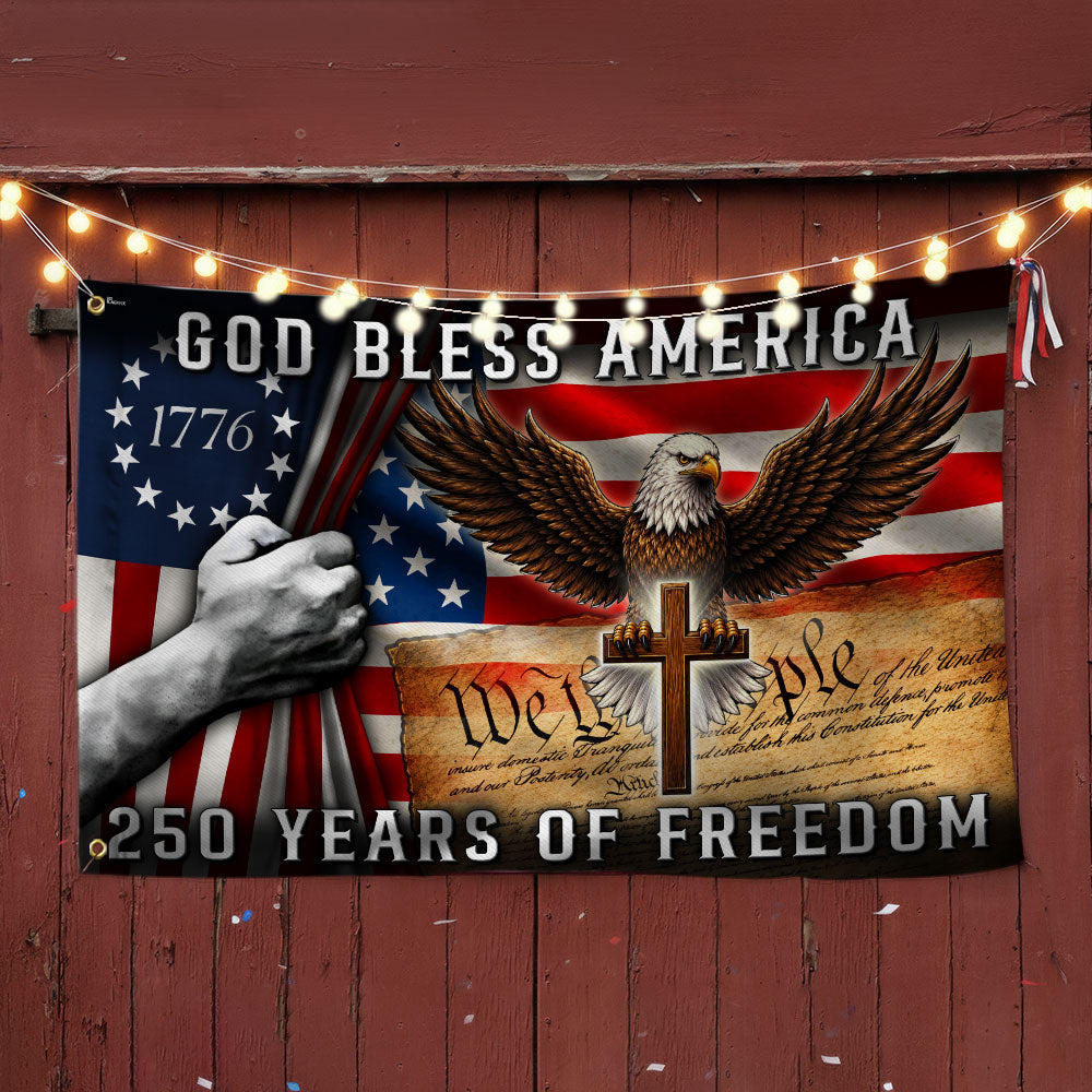 250 Years of Freedom Christian Grommet Flag - God Bless America 1776 2026, Double-Sided Canvas, 3 Sizes