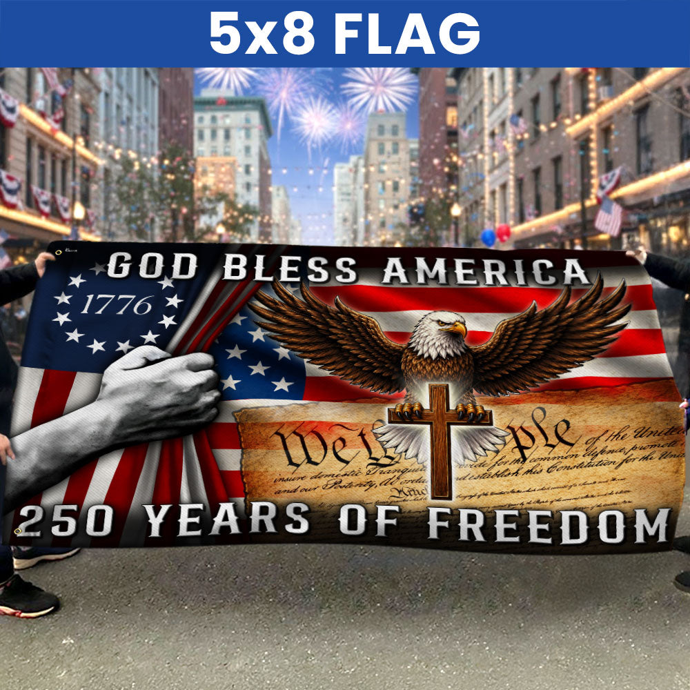 250 Years of Freedom Christian Grommet Flag - God Bless America 1776 2026, Double-Sided Canvas, 3 Sizes