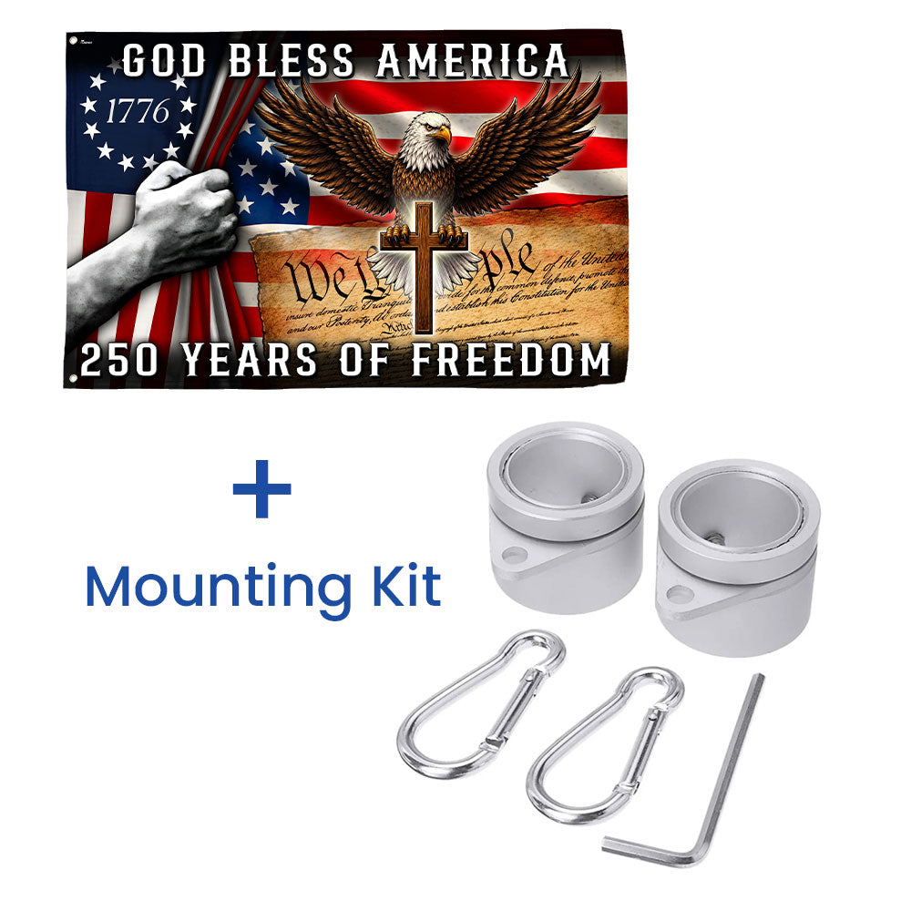 250 Years of Freedom Christian Grommet Flag - God Bless America 1776 2026, Double-Sided Canvas, 3 Sizes