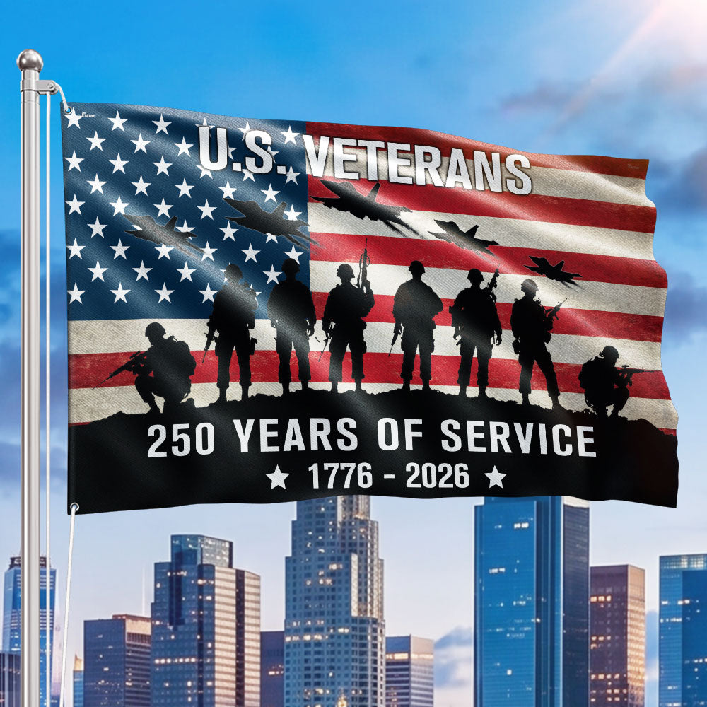 US Veterans 250 Years of Service Grommet Flag - Patriotic Canvas Flag 3x5 ft, 4x6 ft, 5x8 ft