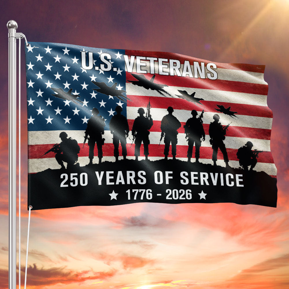 US Veterans 250 Years of Service Grommet Flag - Patriotic Canvas Flag 3x5 ft, 4x6 ft, 5x8 ft