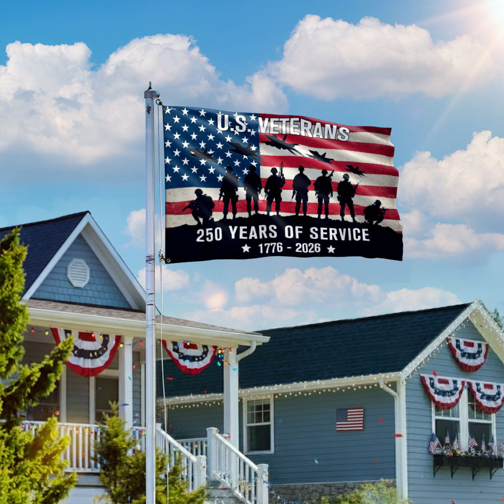 US Veterans 250 Years of Service Grommet Flag - Patriotic Canvas Flag 3x5 ft, 4x6 ft, 5x8 ft