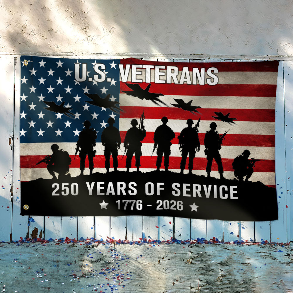US Veterans 250 Years of Service Grommet Flag - Patriotic Canvas Flag 3x5 ft, 4x6 ft, 5x8 ft