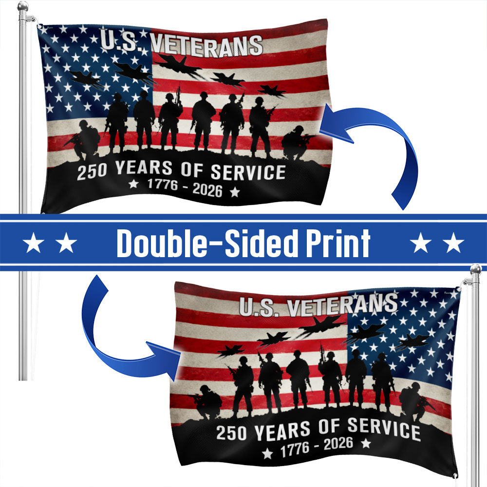 US Veterans 250 Years of Service Grommet Flag - Patriotic Canvas Flag 3x5 ft, 4x6 ft, 5x8 ft
