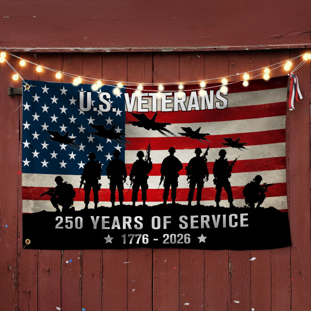 US Veterans 250 Years of Service Grommet Flag - Patriotic Canvas Flag 3x5 ft, 4x6 ft, 5x8 ft