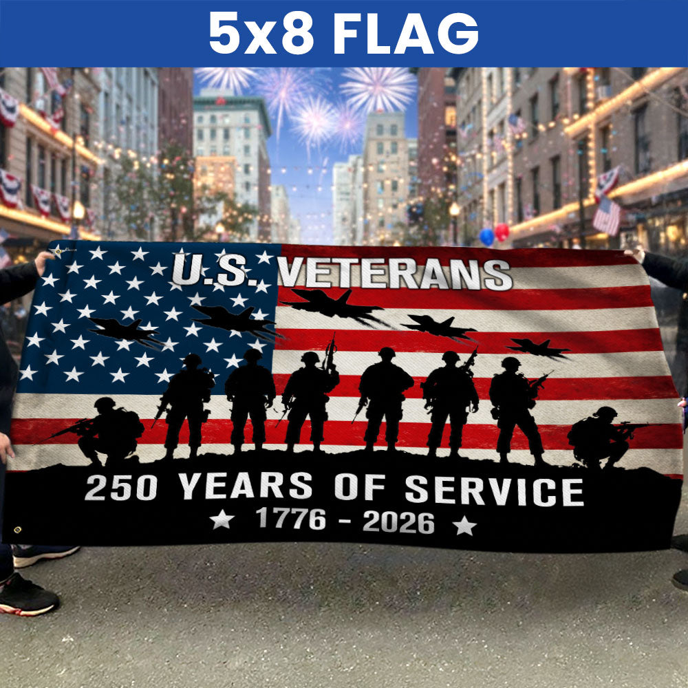 US Veterans 250 Years of Service Grommet Flag - Patriotic Canvas Flag 3x5 ft, 4x6 ft, 5x8 ft