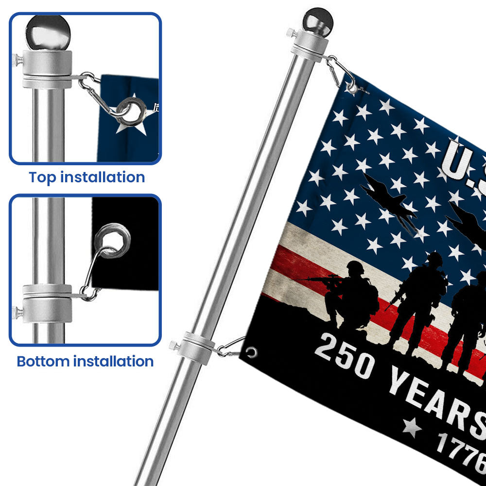 US Veterans 250 Years of Service Grommet Flag - Patriotic Canvas Flag 3x5 ft, 4x6 ft, 5x8 ft