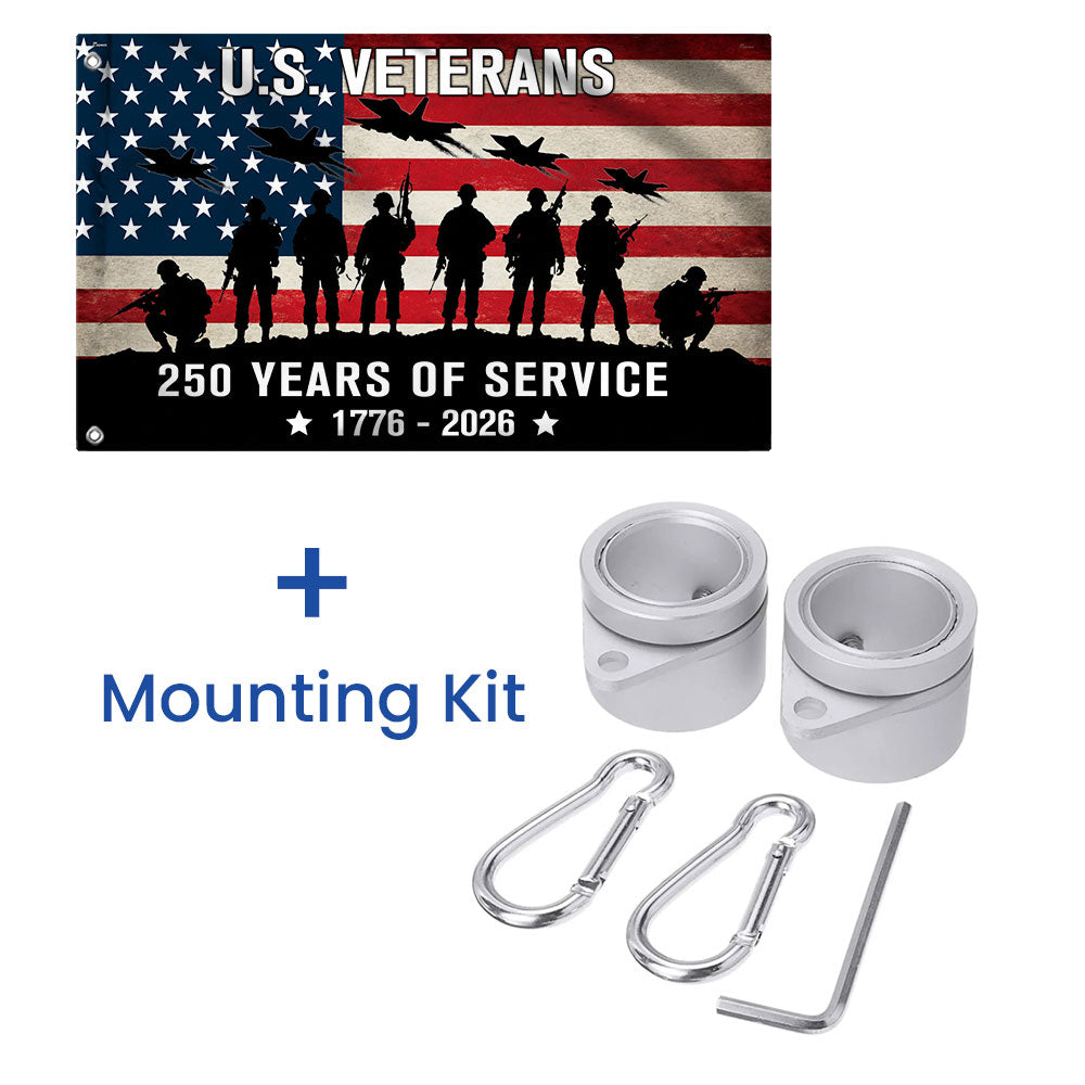 US Veterans 250 Years of Service Grommet Flag - Patriotic Canvas Flag 3x5 ft, 4x6 ft, 5x8 ft