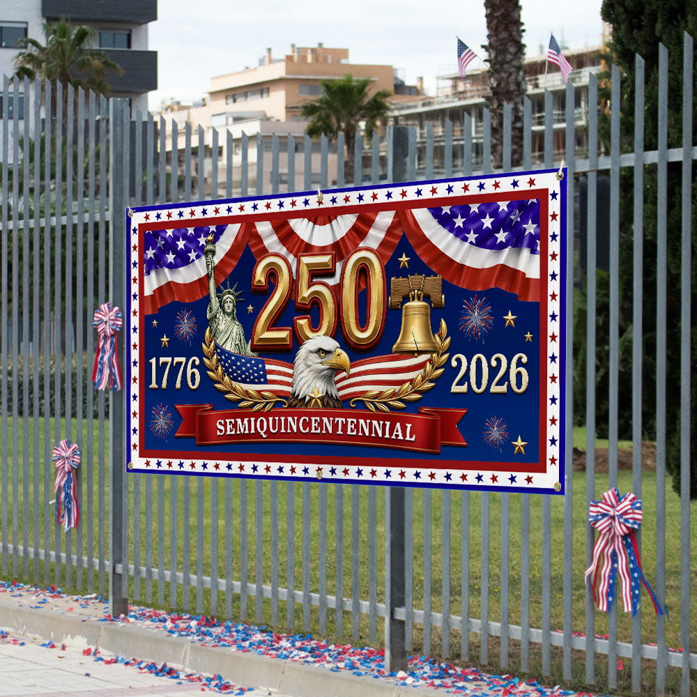 Patriotic USA Fence Banner 250th Semiquincentennial 1776-2026